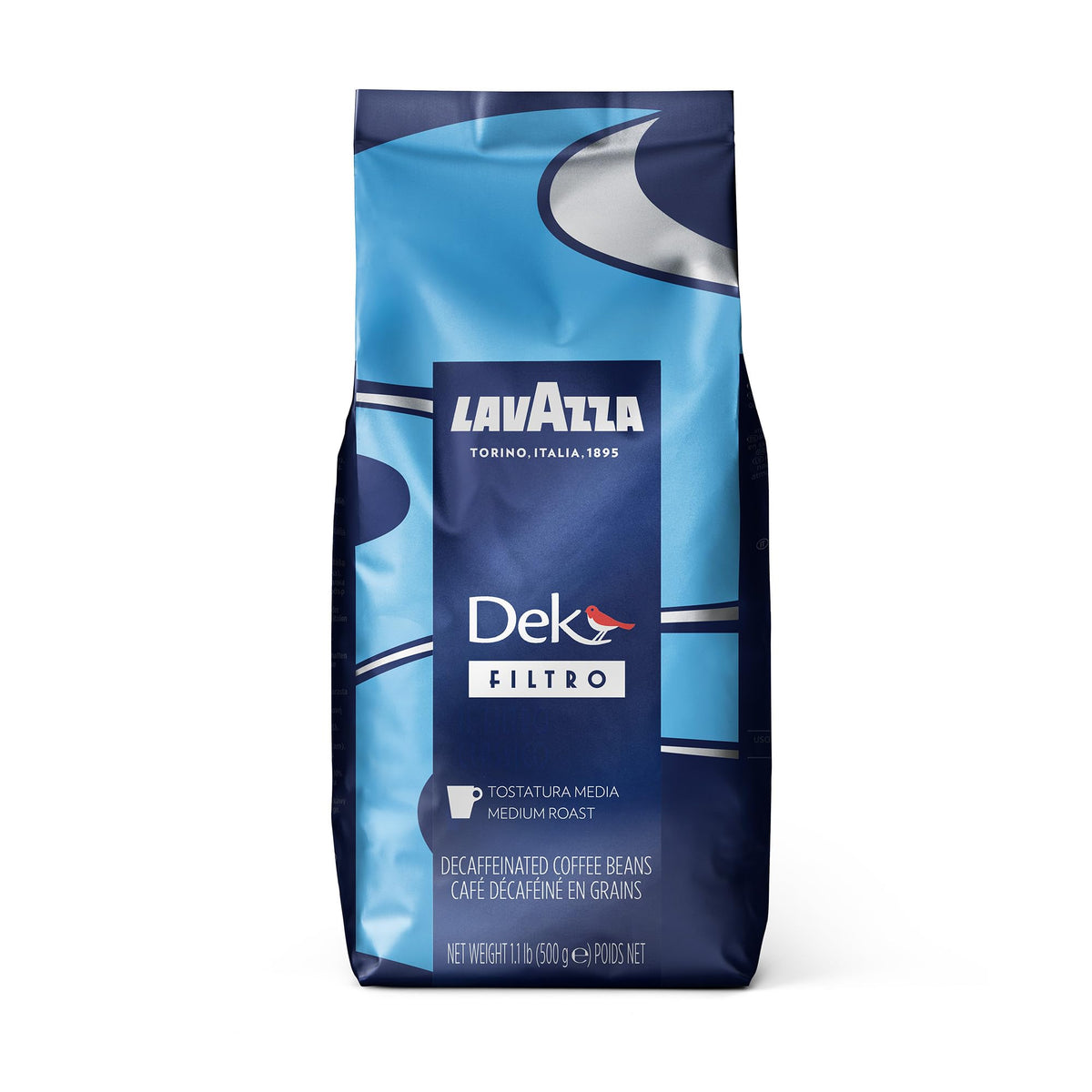 Lavazza Dek Filtro bag on shelf showcasing authentic Italian decaf flavor