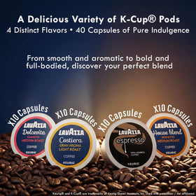 Lavazza Dolcevita Classico K-Cup box showcases variety for quick caffeine moments.