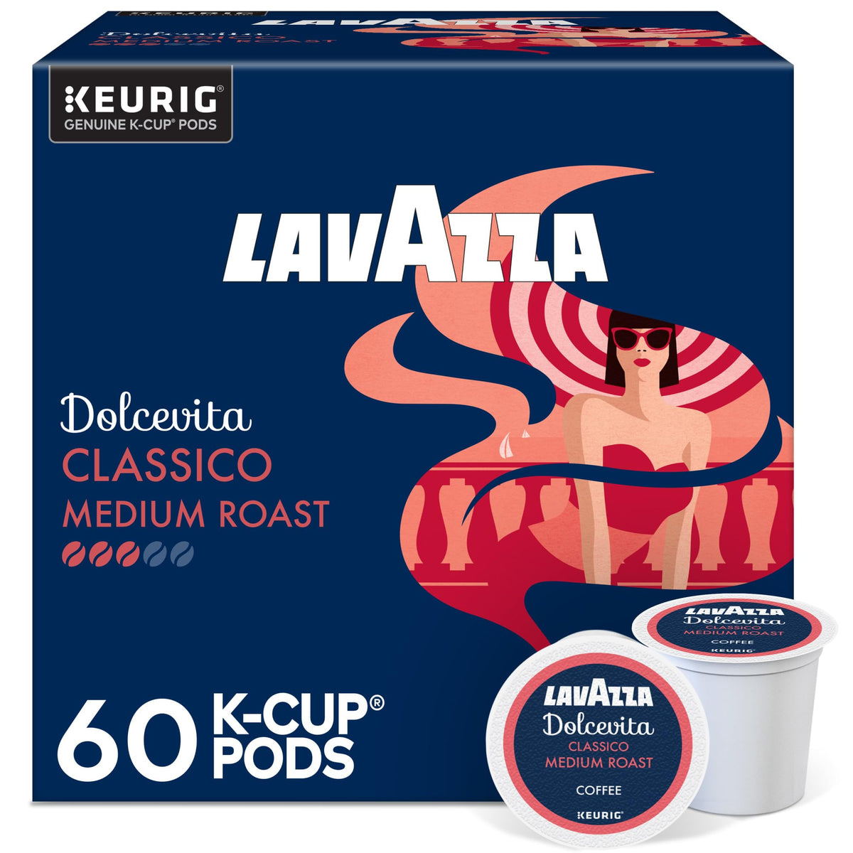 Lavazza Dolcevita Classico K-Cup pods in a 60-count box for convenient mornings.
