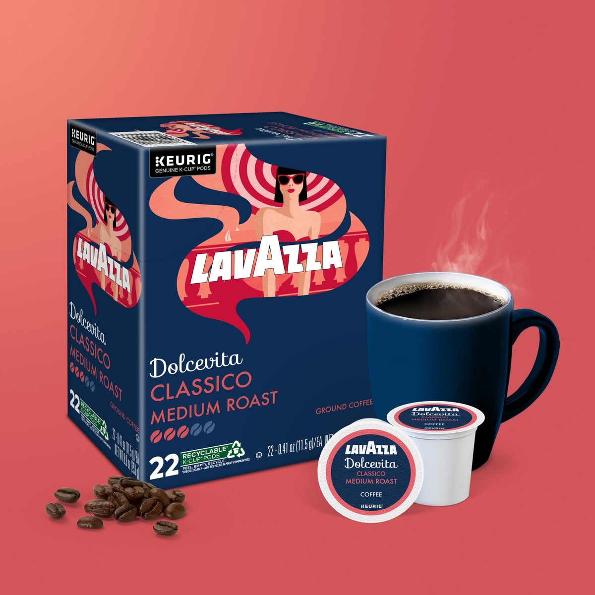 Lavazza Dolcevita Classico morning routine shot with steam rising from a cup.