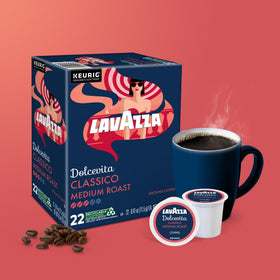Lavazza Dolcevita Classico morning routine shot with steam rising from a cup.