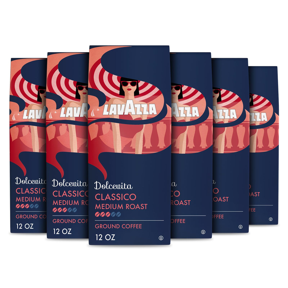 Lavazza Dolcevita Classico six-pack of 12oz bags ready for drip brew