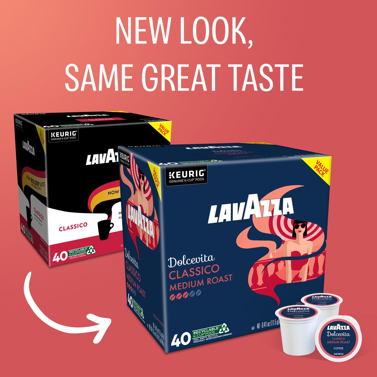 Lavazza Dolcevita Classico packaging box on shelf ready for purchase.