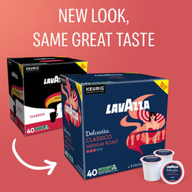Lavazza Dolcevita Classico packaging box on shelf ready for purchase.