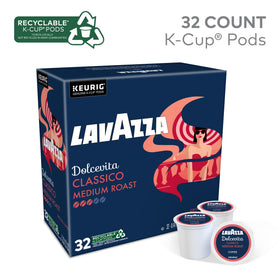 Lavazza Dolcevita Classico pod closeup emphasizes rich aroma and dried fruit notes.