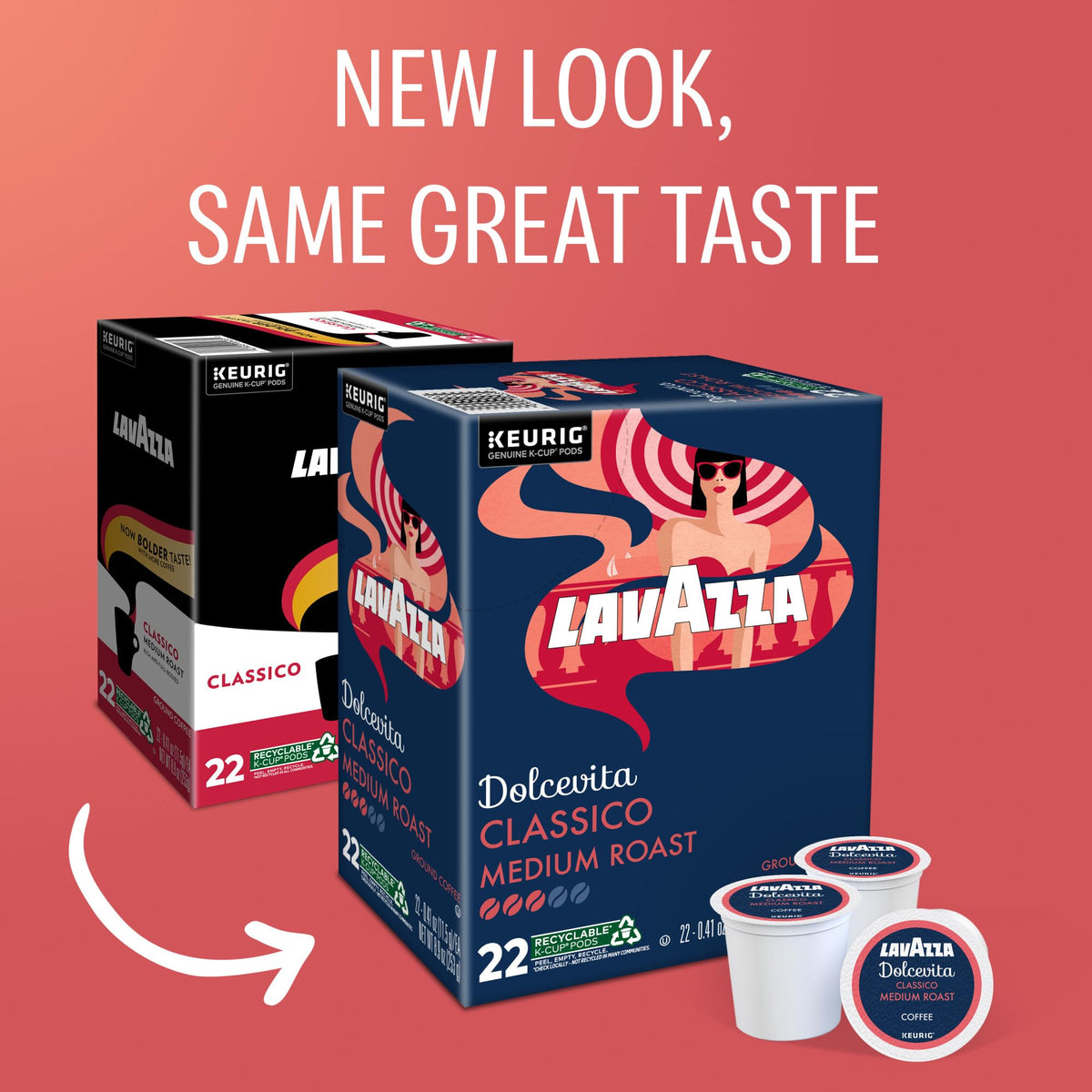 Lavazza Dolcevita Classico pod stack illustrating convenient, consistent brews.
