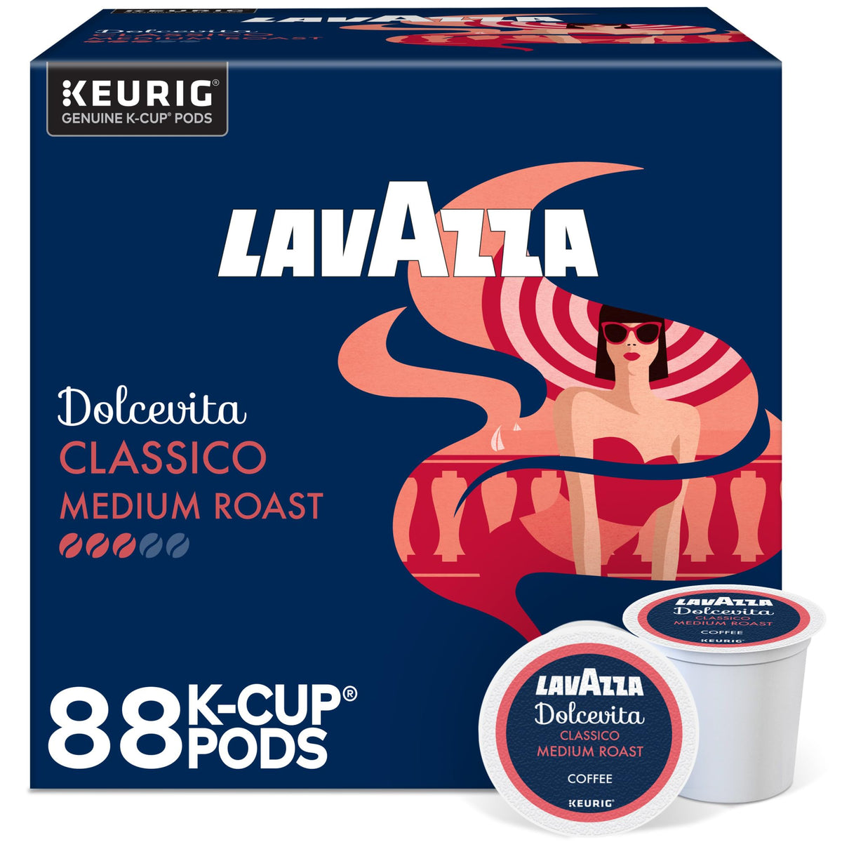 Lavazza Dolcevita Classico pods close-up showing balanced flavor for everyday mornings.