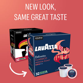 Lavazza Dolcevita Classico pods stack highlights convenient single-serve brewing for quick mornings.
