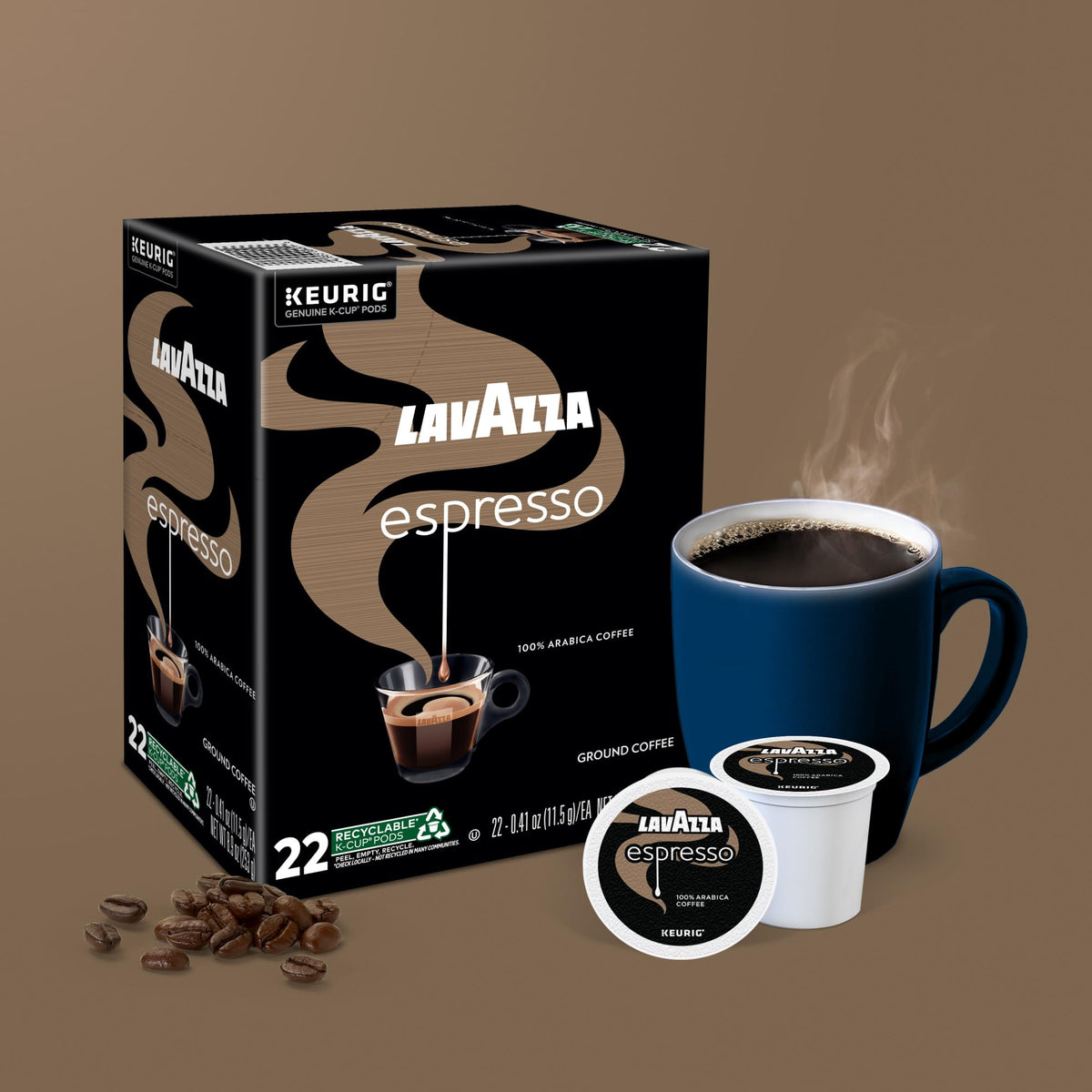 Lavazza espresso aroma rising from mug in a cozy home setting.