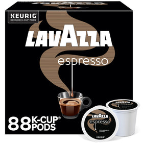 Lavazza Espresso K-Cup pods box, 88-count, ideal for quick mornings.