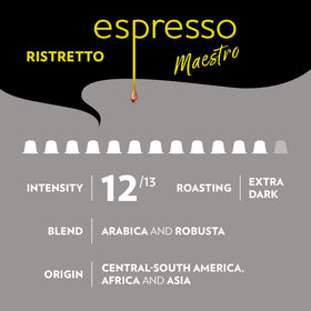 Lavazza Maestro Dek capsules, well-balanced blend with dried fruit and chocolate.