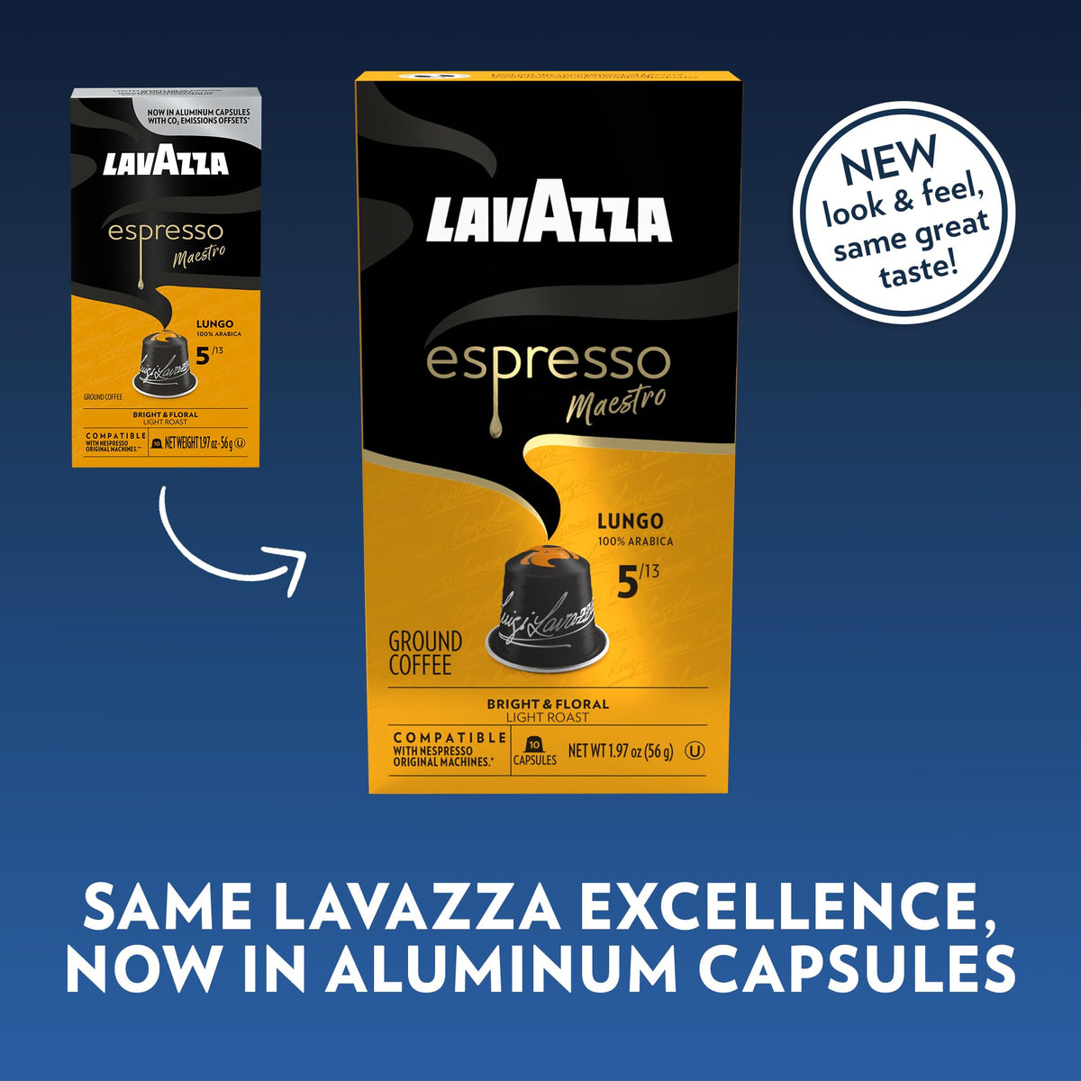 Lavazza Espresso Maestro Lungo capsules close up showing pods