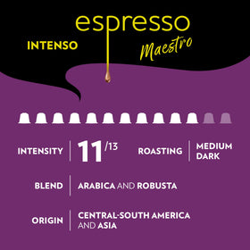 Lavazza Maestro Lungo capsules, light roast with floral and fruity notes.