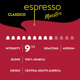 Lavazza Maestro Ristretto capsules, dark roast with chocolate and caramel hints.