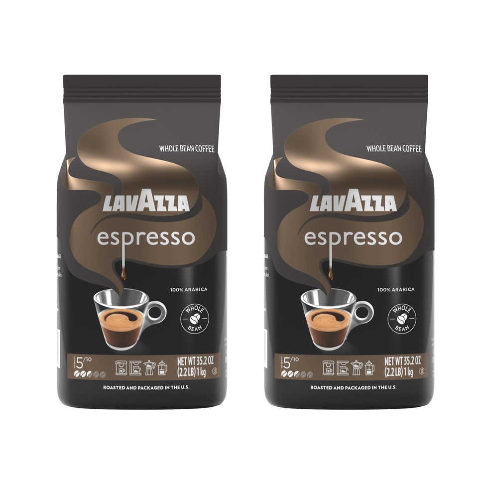 Lavazza Espresso whole bean bags in a 2-pack for versatile espresso or drip brewing.