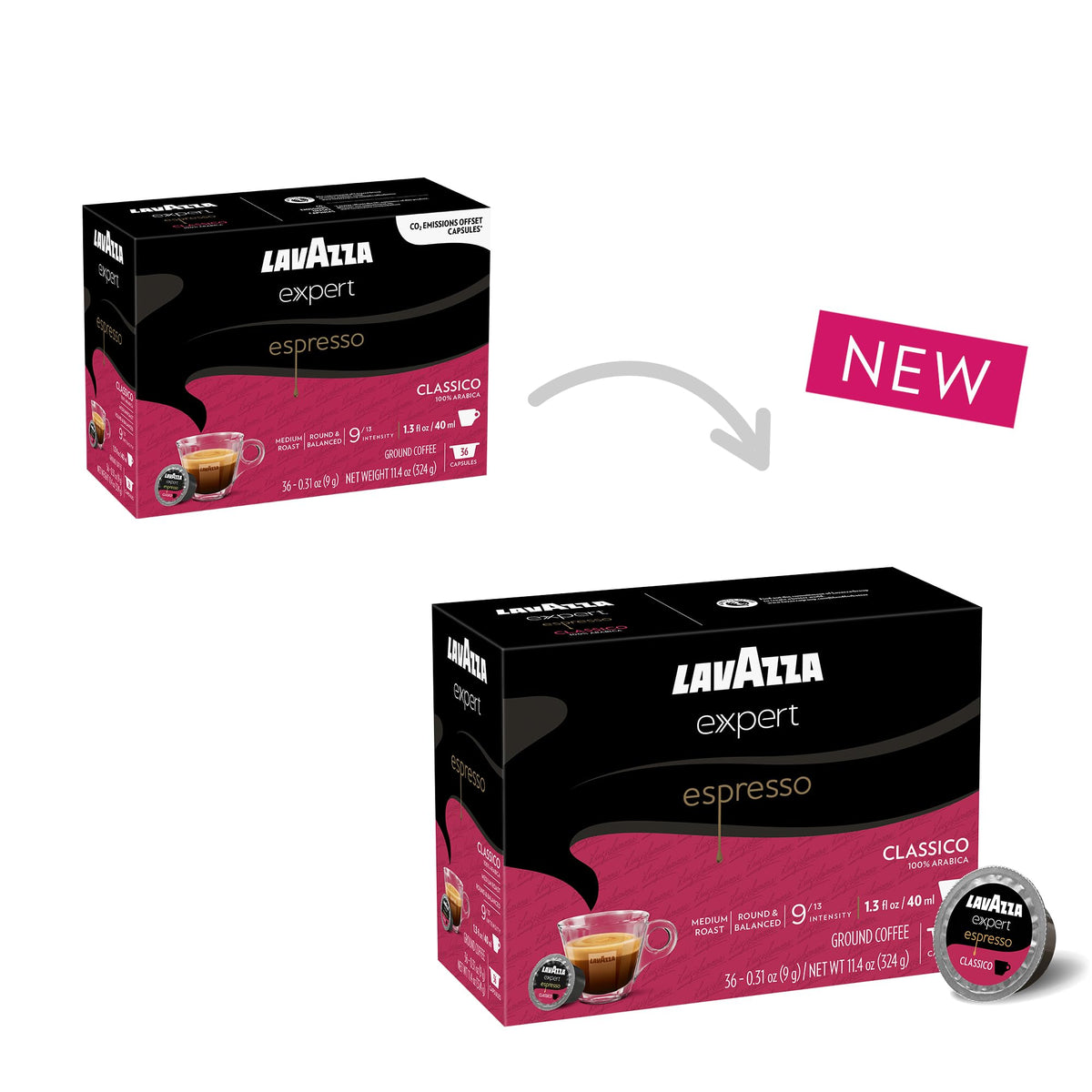 Close-up of Lavazza Expert Espresso Classico capsules showing rich aroma.