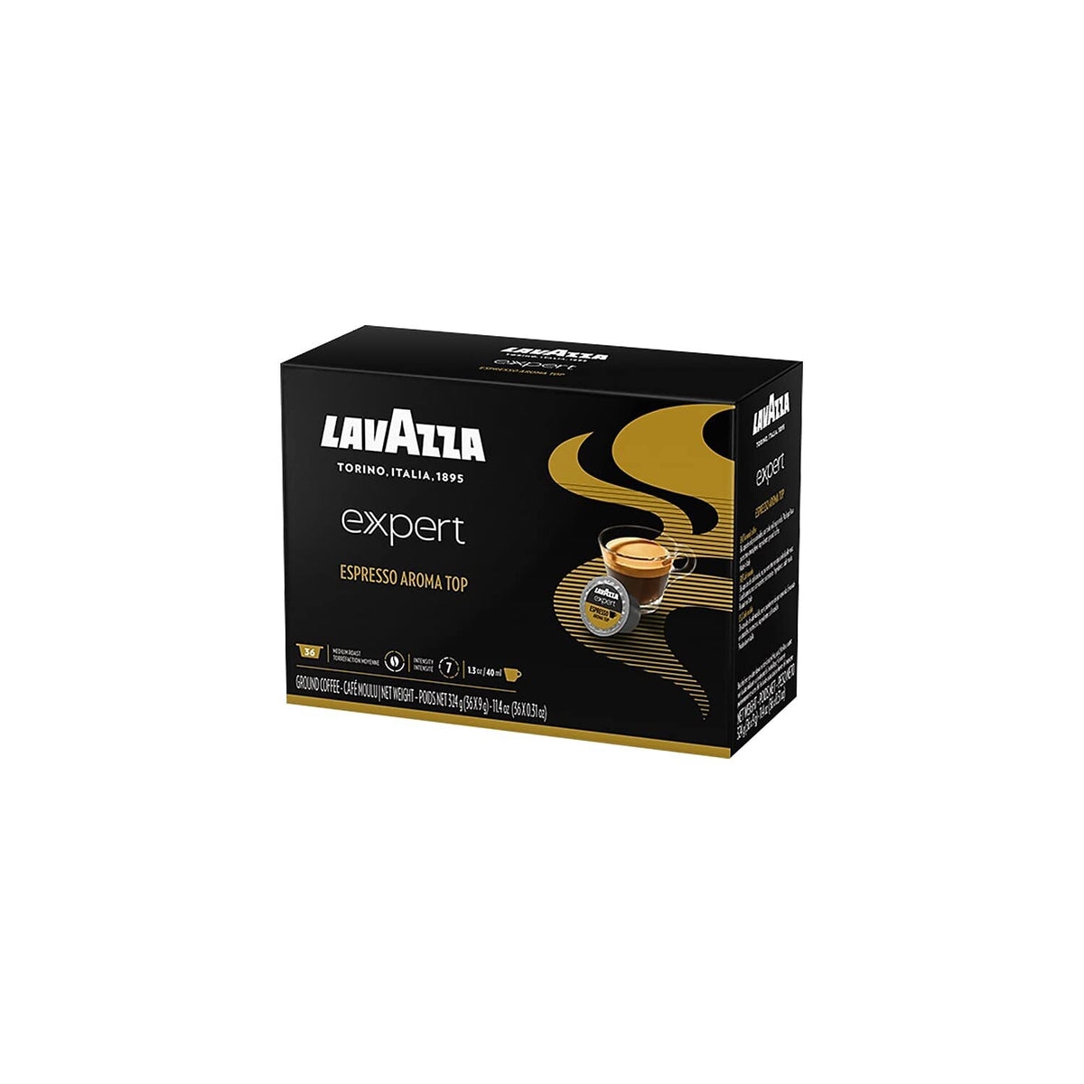 Lavazza Expert Espresso Classico capsules Italian roasting profile in a sleek box.