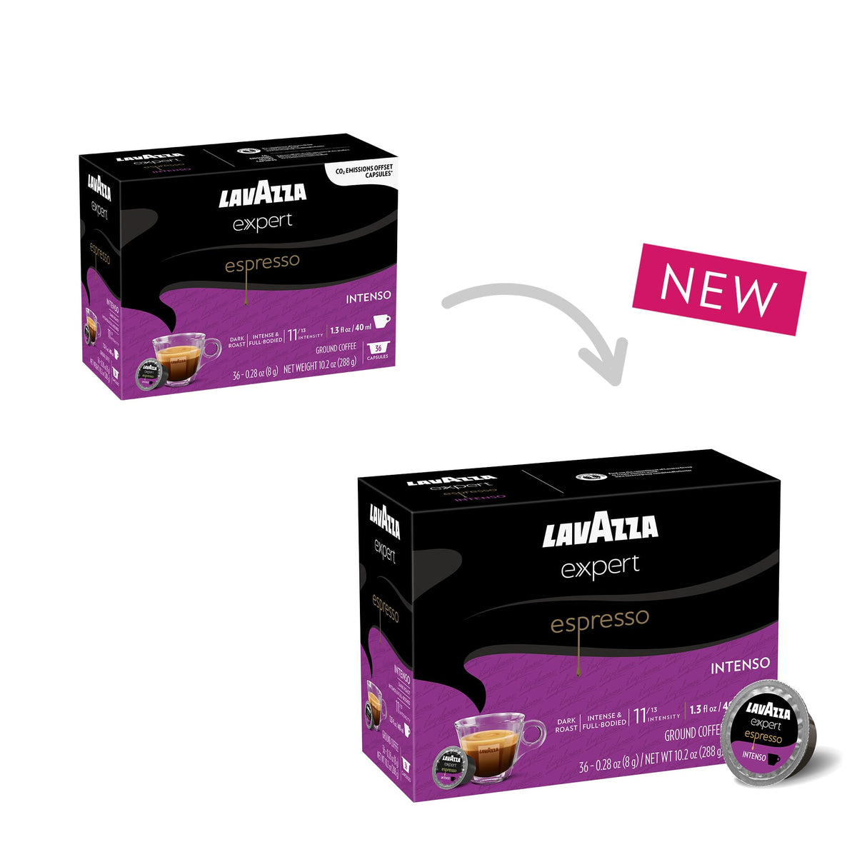 Close-up of Lavazza Expert Espresso Intenso capsules highlighting rich aroma.