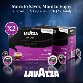 Lavazza Expert Espresso Intenso crema closeup shows thick crema and velvety texture.