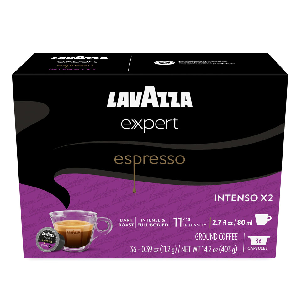 Lavazza Expert Espresso Intenso capsules in package for quick, barista-style double shots.