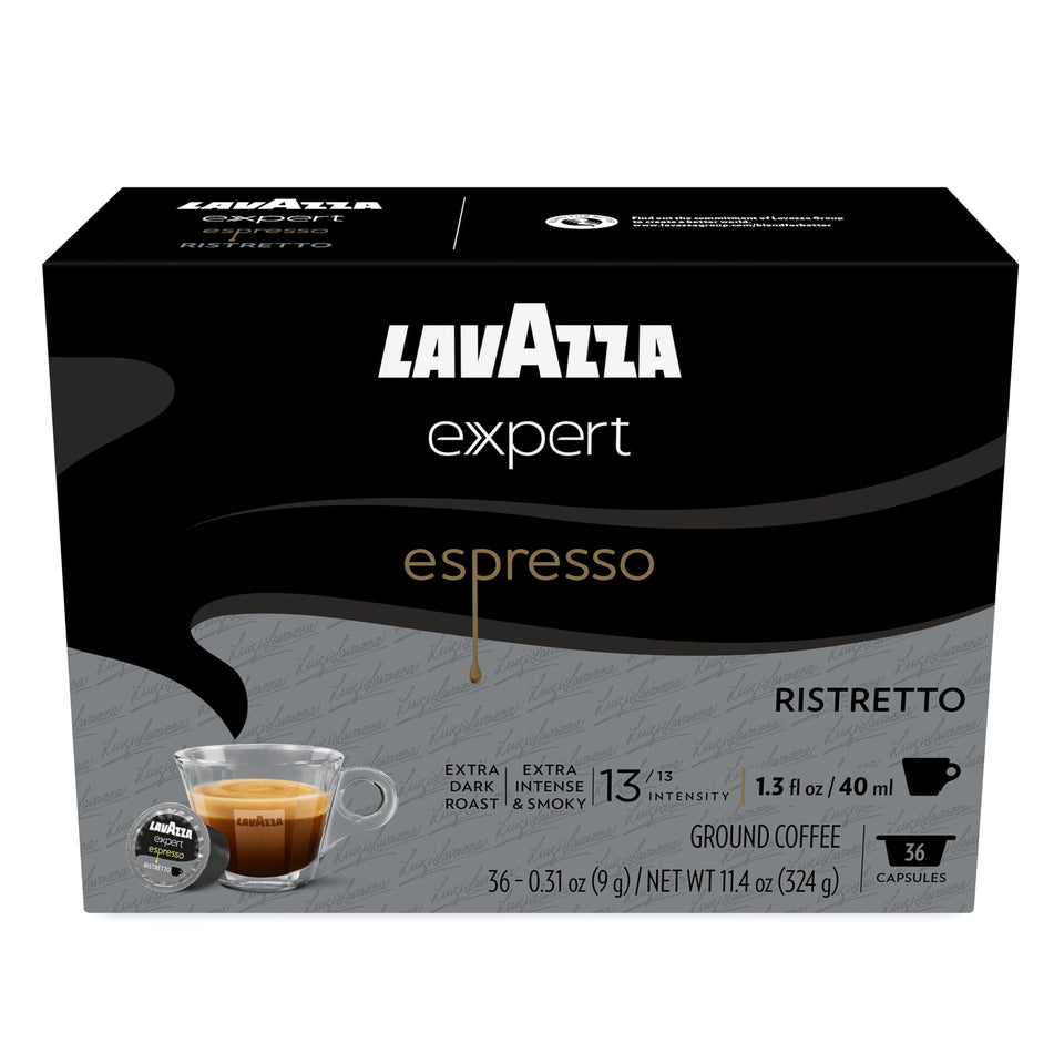 Lavazza Expert Espresso Ristretto capsules 36-pack front view showing bold packaging for home use