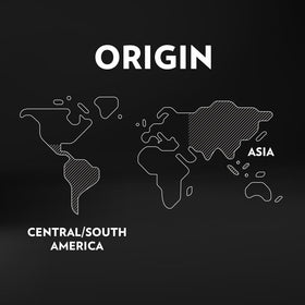 Origin blend map style image hinting Arabica and Robusta origins in Lavazza mix