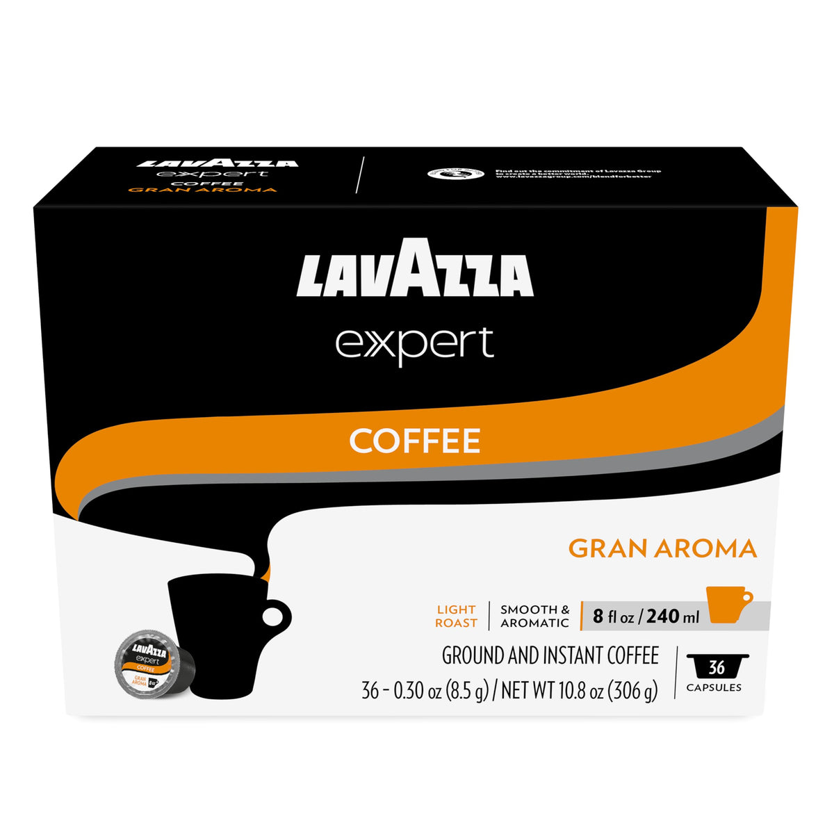 Lavazza Expert Gran Aroma capsules pack for quick single-serve coffee.