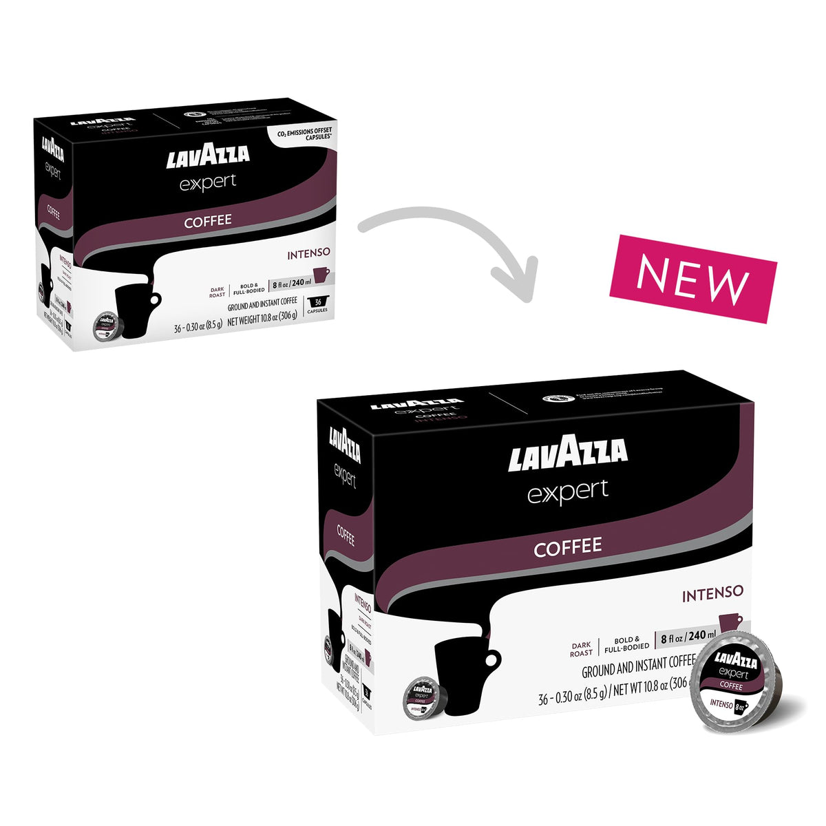 Lavazza Expert Intenso capsules closeup, aroma of spice and smoke.