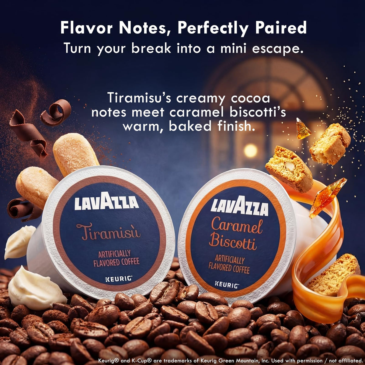 Lavazza Caramel Biscotti K-Cup pod for Keurig, great for cozy after-dinner cups
