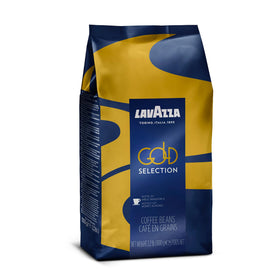 Lavazza Gold Selection 2.2 pound bag beside measuring scoop for home use.