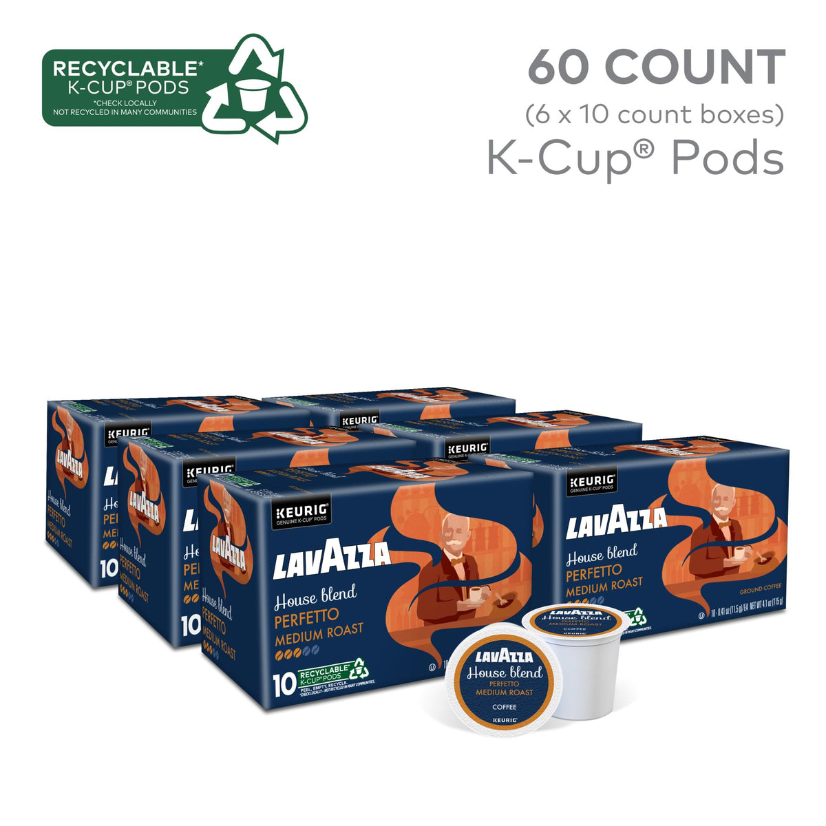 Lavazza House Blend Perfetto 60-count box for convenient weekly coffee rotation.