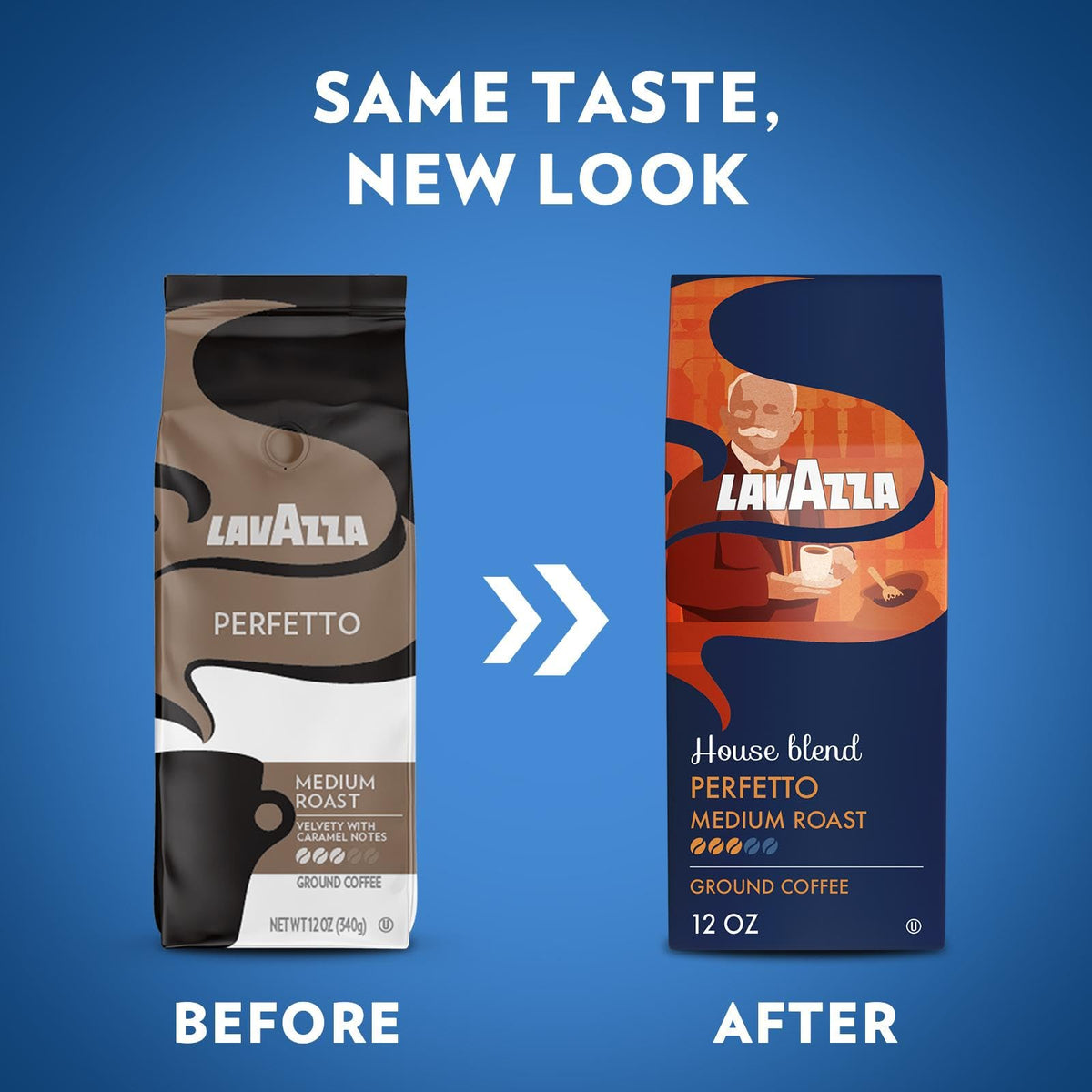 Lavazza Perfetto six-pack bags stacked, convenient packaging for daily Italian coffee ritual.