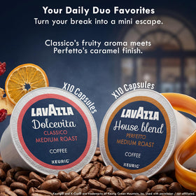 Lavazza House Blend Perfetto K-Cup pod delivers a rich, versatile espresso-style cup.