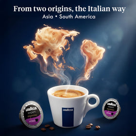 Lavazza Intenso dark roast image conveys bold flavor and strong crema potential.