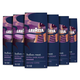 Lavazza Italian Roast ground coffee six-pack ready for drip brewing with bold aroma