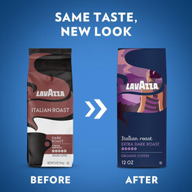 Close-up of Lavazza Italian Roast Arabica beans releasing rich aroma