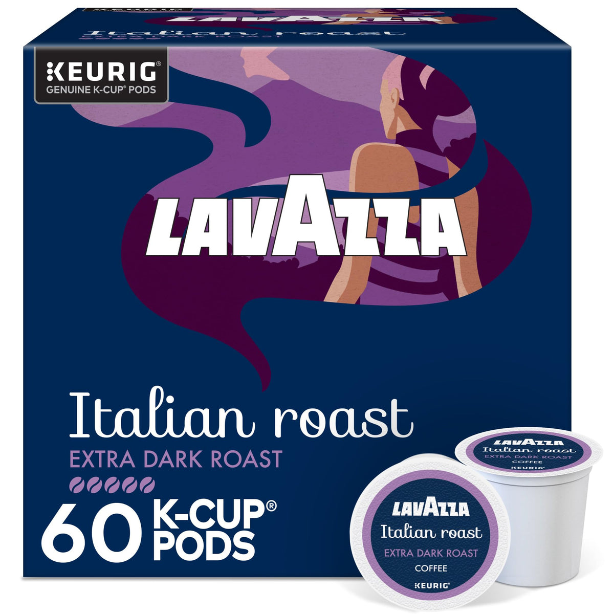 Lavazza Italian Roast K-Cup pods packaging for quick morning coffee.