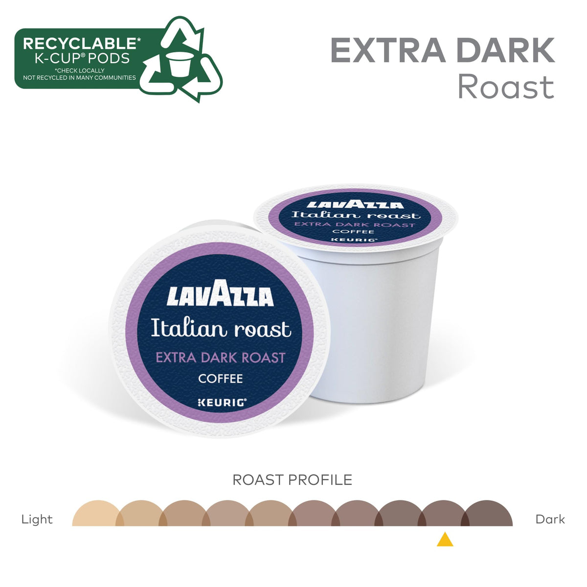 Lavazza Italian Roast K-Cup pods showcase slightly smoky notes for depth.