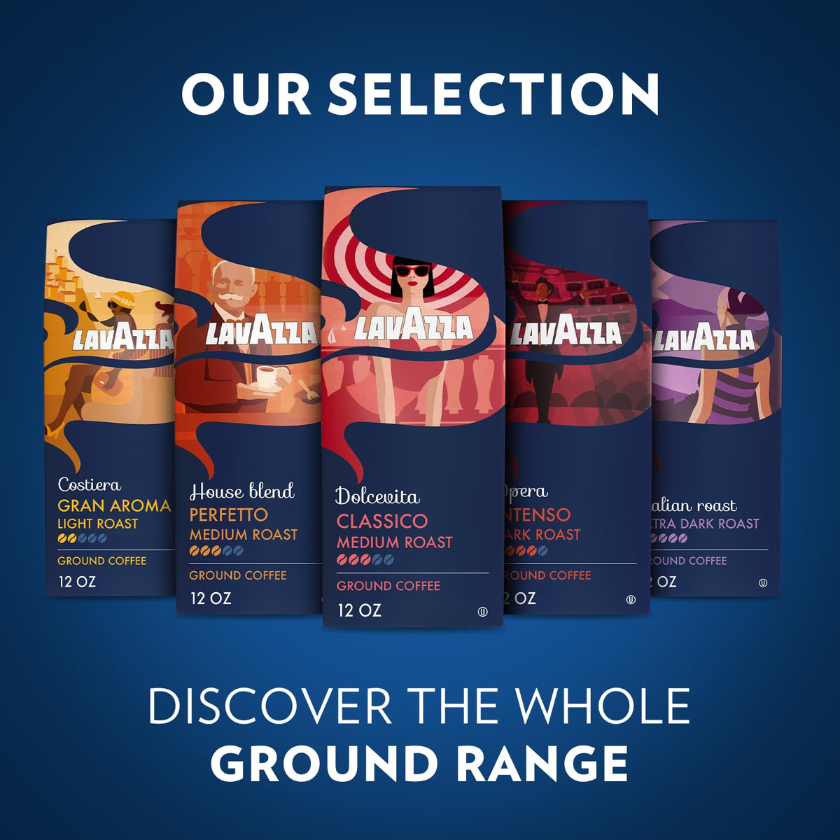 Lavazza Opera Intenso packaging detail shows 12oz bag and roast level