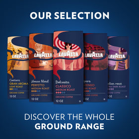 Lavazza Opera Intenso packaging detail shows 12oz bag and roast level