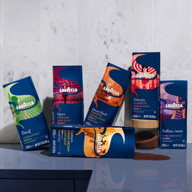 Lavazza decaf Arabica ground coffee bag for daily brewing convenience.