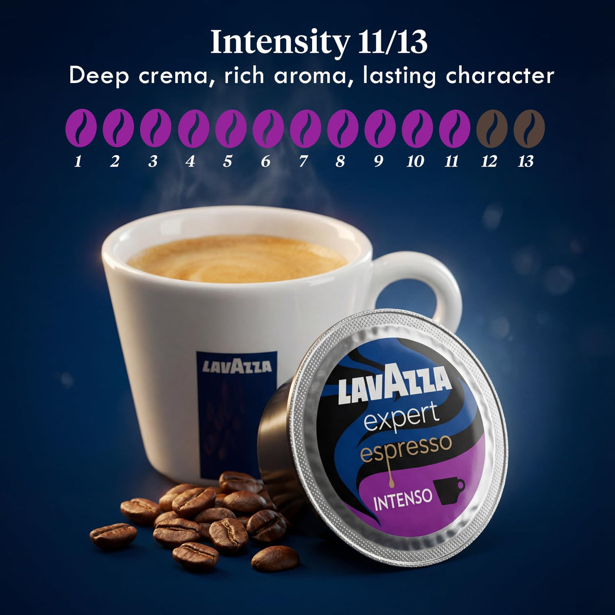 Lavazza precise-dosed capsules image communicates consistent extraction and flavor.