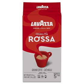 Lavazza Qualità Rossa ground coffee brick pack front view, ideal for everyday espresso.