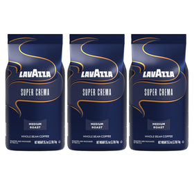 Lavazza Super Crema espresso beans ready for grinding and brewing.