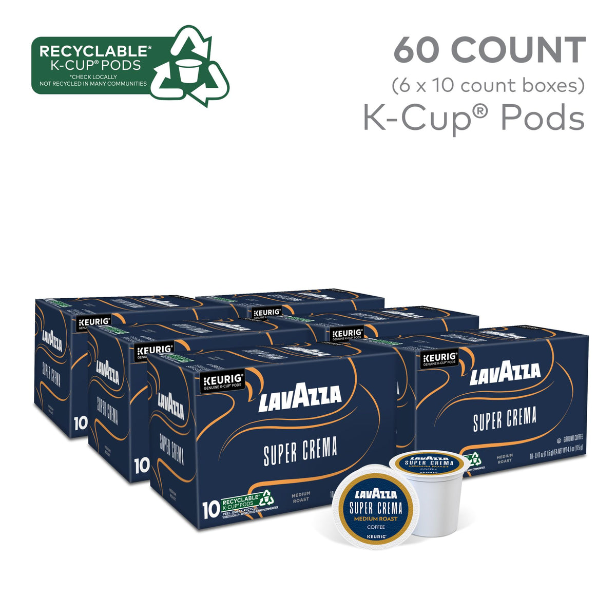 Packaging for Lavazza Super Crema K-Cup pods highlighting Keurig compatibility for quick espresso