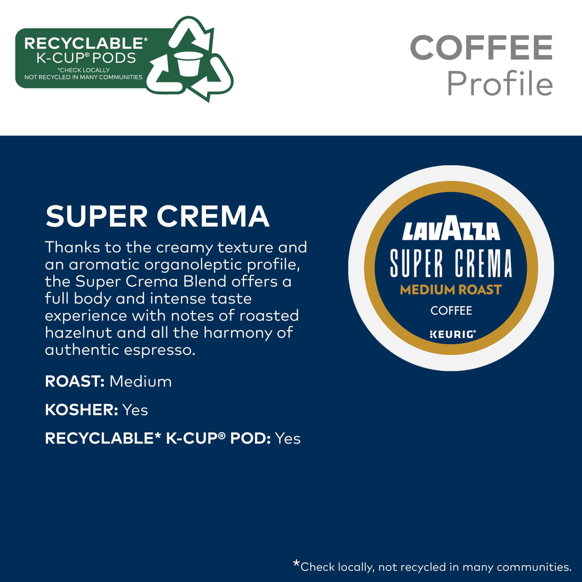 Close-up of Lavazza Super Crema K-Cup pods stacked for convenient brewing