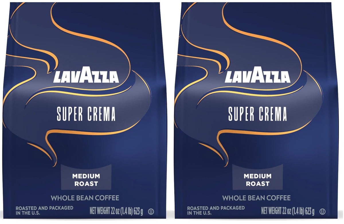 Lavazza Super Crema whole bean 22oz bag ready for espresso at home.