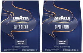 Lavazza Super Crema whole bean 22oz bag ready for espresso at home.