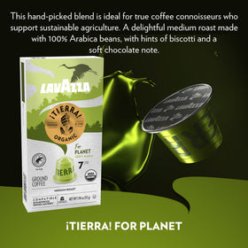 Lavazza Tierra! Planet aroma notes biscotti and chocolate for a smooth espresso.