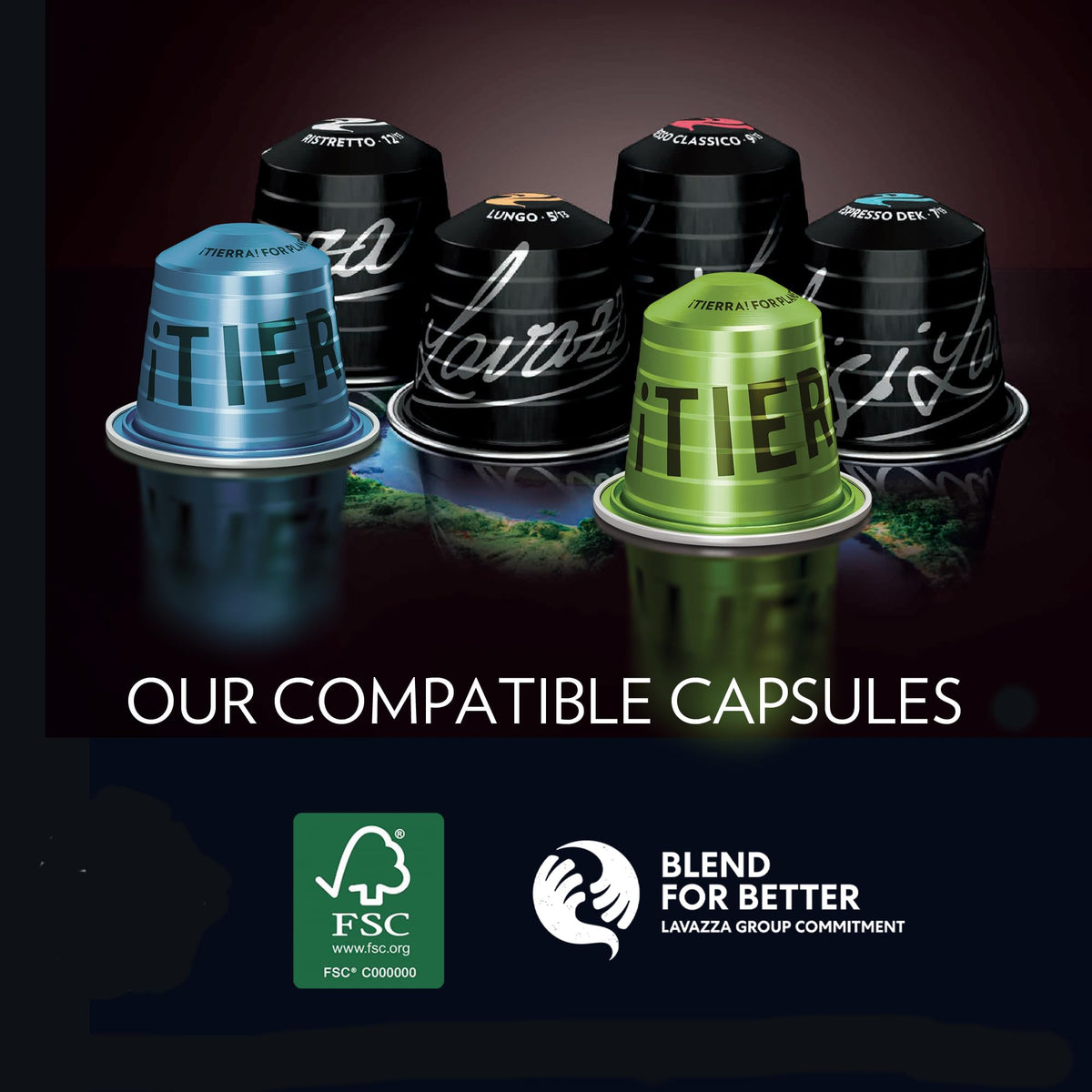 Lavazza Tierra! Planet eco-friendly packaging highlights Lavazza's sustainability commitment.